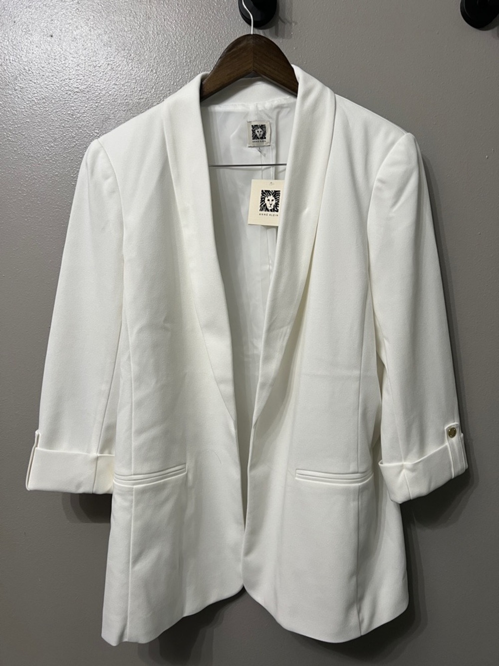 🆕 NWT Relaxed Fit White Shawl Collar Blazer Jacket Quiet Luxe - Anne Klein